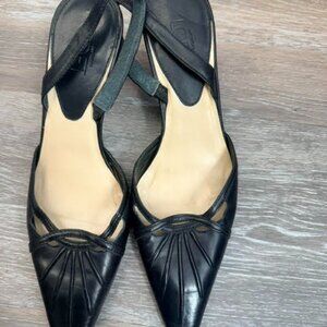 Ann Taylor Loft Womens US 7M Pumps Black Stiletto Heel Slingback Ankle Strap